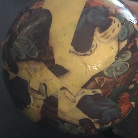 2 Vintage Ball Ornaments LK Powell Animal 1982 Animal Satin Ball Santa On Train - Picture 11 of 12